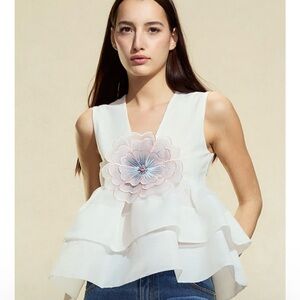 CYNTHIA ROWLEY 💮 Daphne Sleeveless 3D Floral Organza Top - Size L